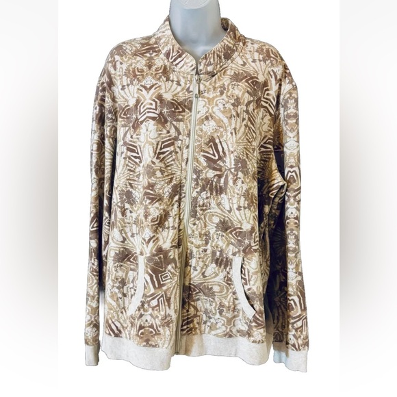 Westbound Womens XL Boho Neutral Print Zip Up Lightweight Jacket Pockets - Picture 11 of 11